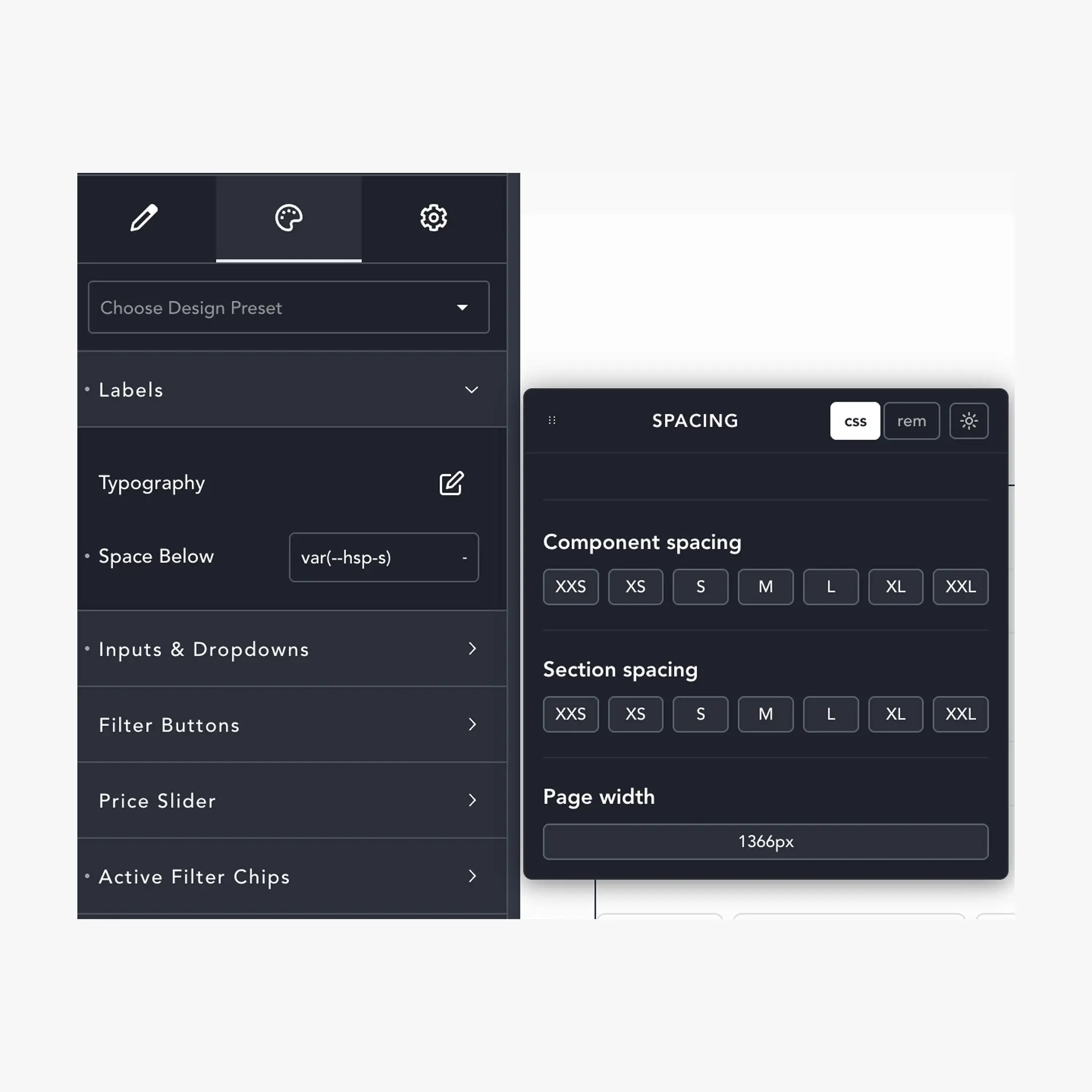 Quick Access modal opened over a Breakdance color input, showing brand/neutral/custom palettes and copy mode toggle