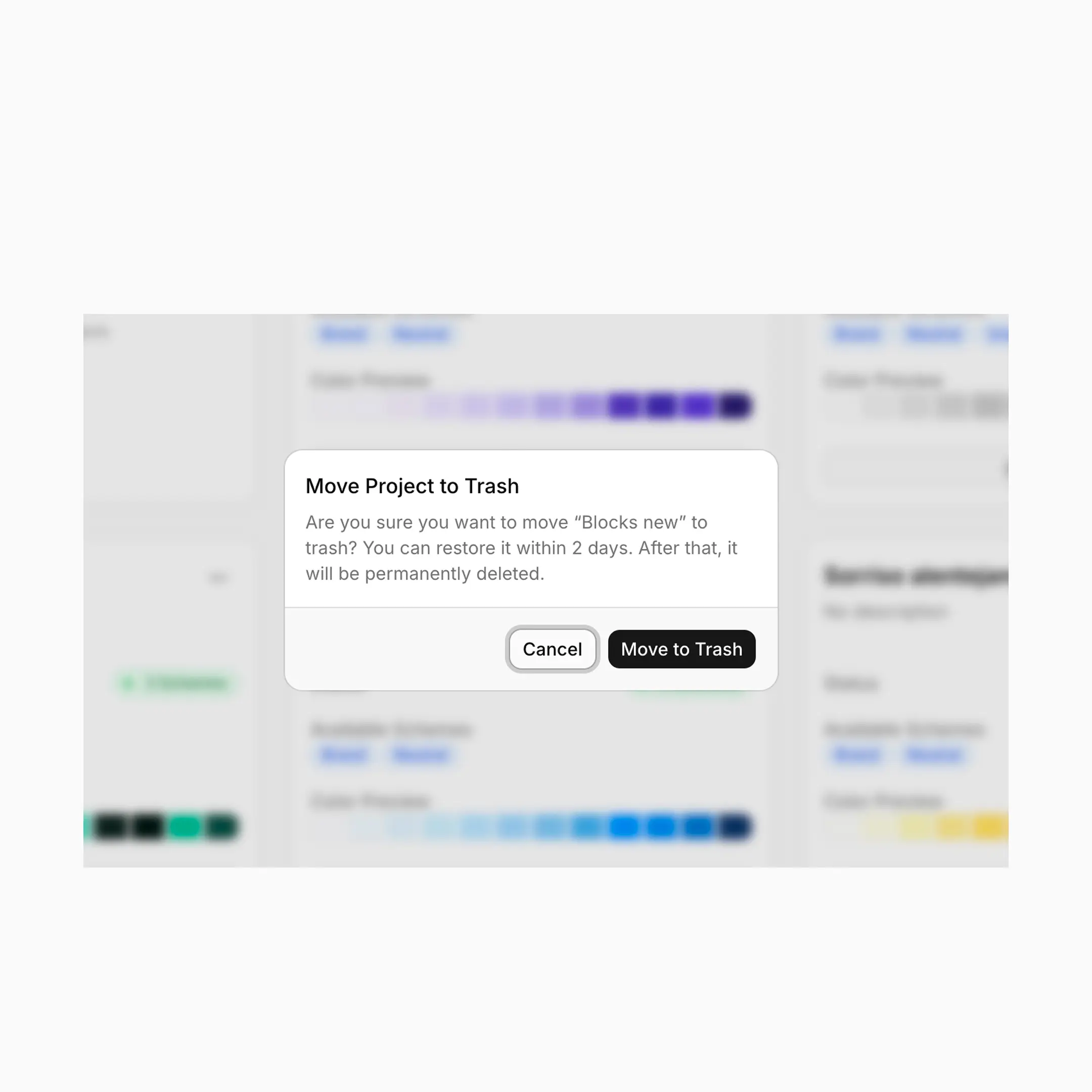 A project card showing the ⋯ dropdown open with Rename Project and Delete options