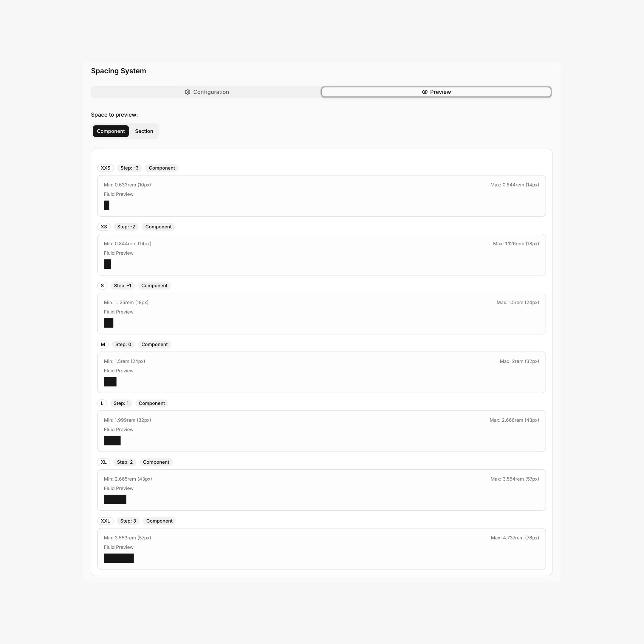 BreakColorUI → Spacing panel showing the system tokens (read-only) and one custom --hsp-3xs entry being added